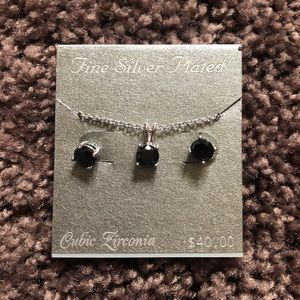 NEW Fine Silver Plated Earring Necklace Set‎ Black